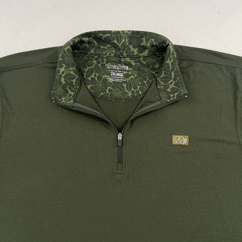 Good Good Golf Army Green Q Zip 1/4 Performance Long Sleeve Pullover Shirt 2XL